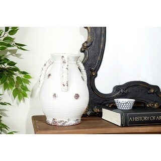 3-Handled Ceramic Vase w/ Rust Finish Detail