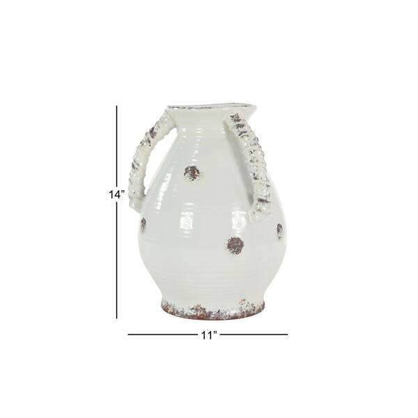dimension image slide 3 of 2, 3-Handled Ceramic Vase w/ Rust Finish Detail