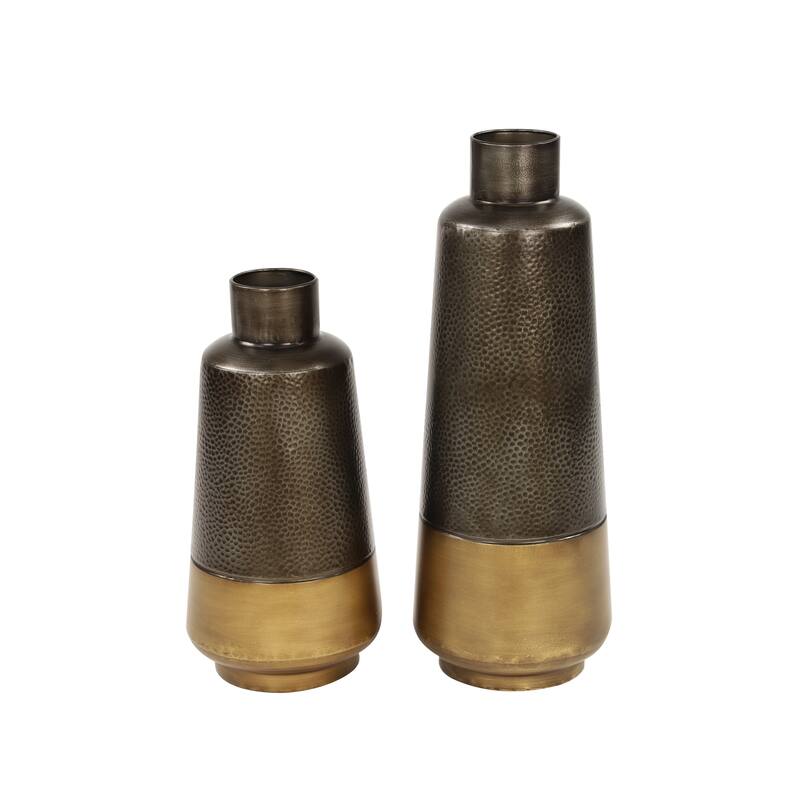 Dark Gray Metal Decorative Vase with Gold Base (Set of 2)