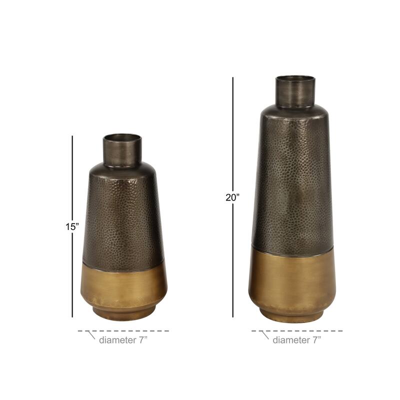 Dark Gray Metal Decorative Vase with Gold Base (Set of 2)