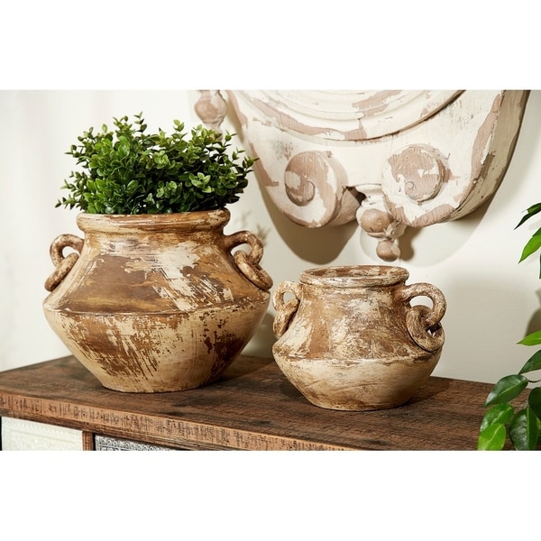 Distressed Round Ceramic Pot w/ Handles - Bed Bath & Beyond - 28134242