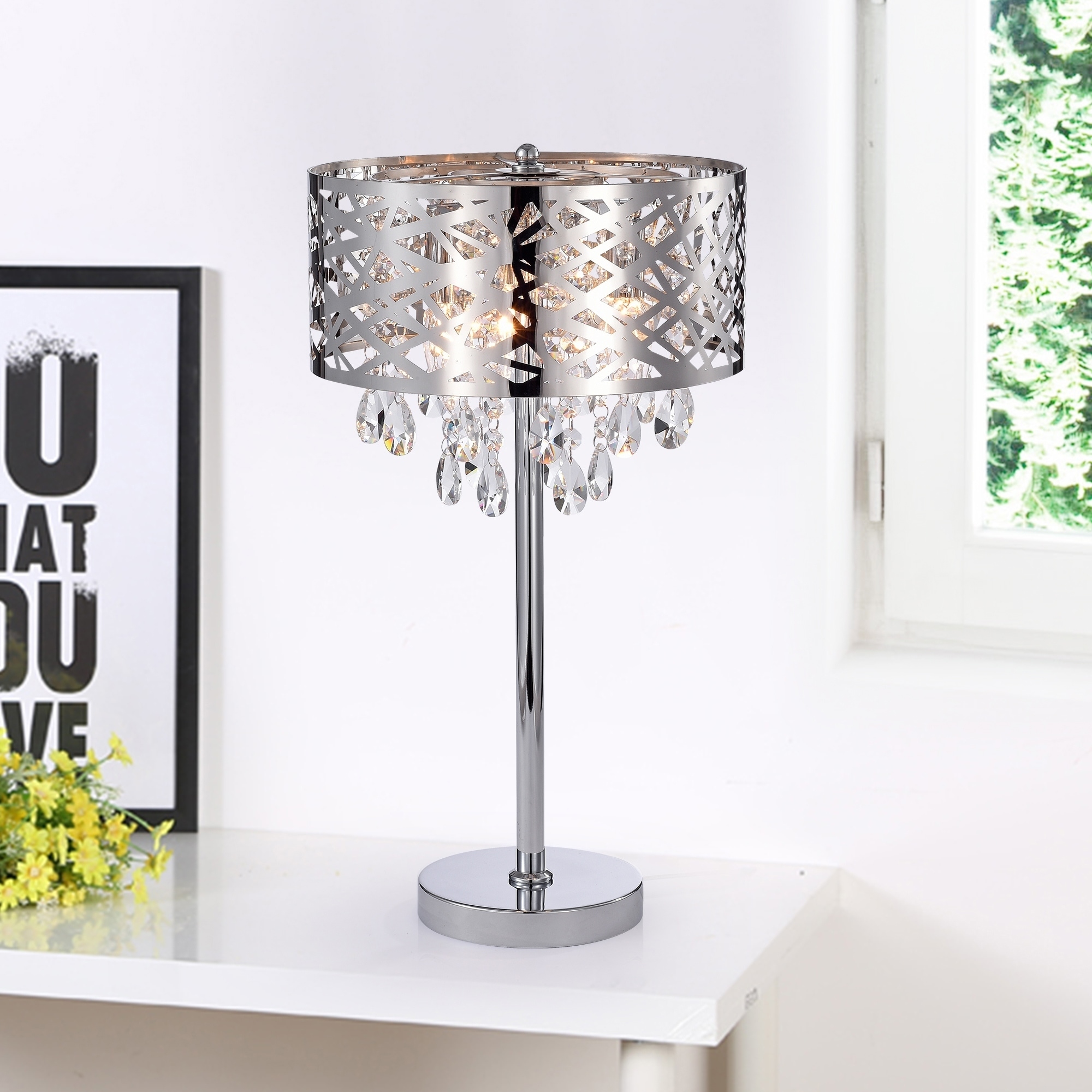 Shop Malati Chrome Crystal Accent 3 Light Steel Table Lamp Wish