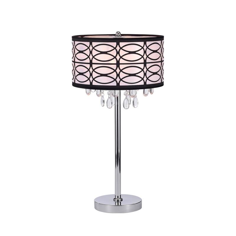 Farrah Chrome 3 Light Fabric Crystal Metal Table Lamp