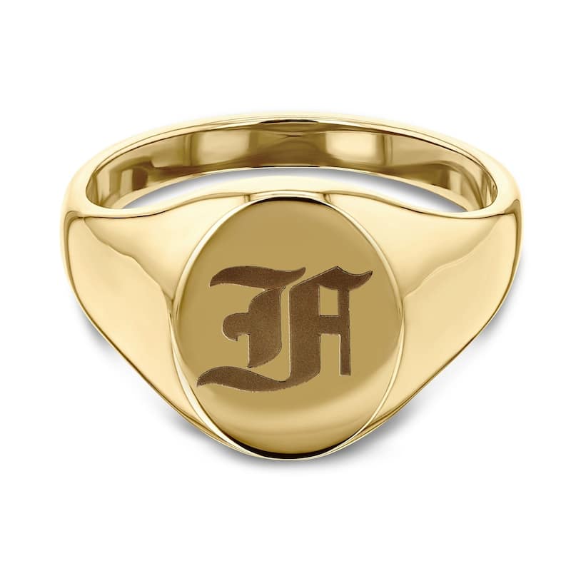Annello by Kobelli 14k Yellow Gold Personalized Initials Oval Signet Ring - Old Script