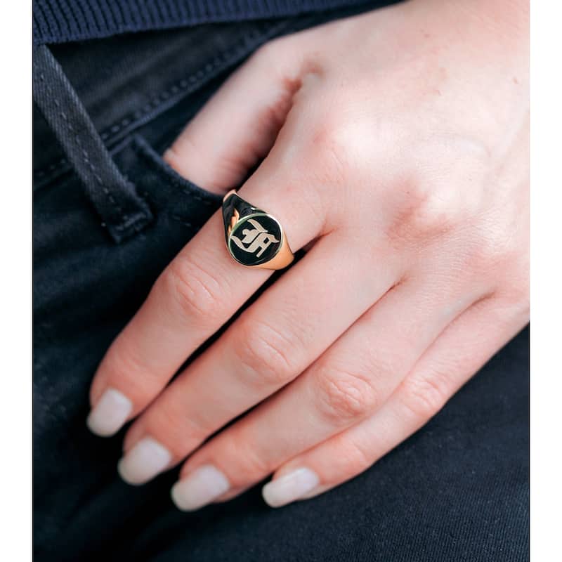 Annello by Kobelli 14k Yellow Gold Personalized Initials Oval Signet Ring - Old Script