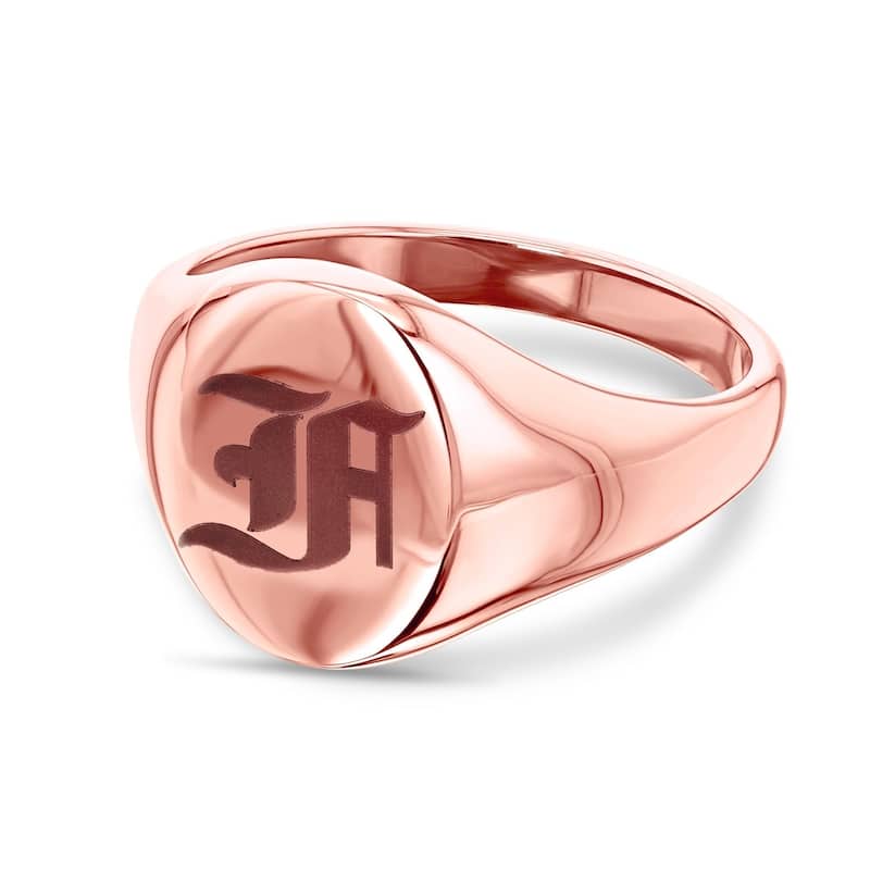 Annello by Kobelli 14k Rose Gold Personalized Initials Oval Signet Ring - Old Script