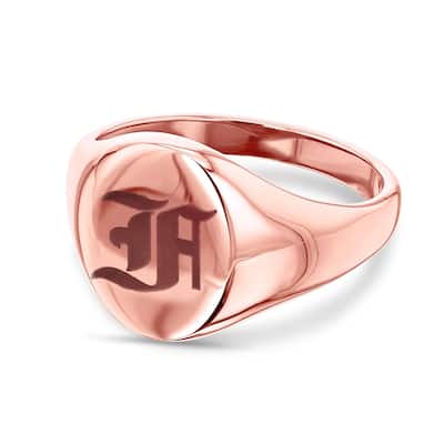 Annello by Kobelli 14k Rose Gold Personalized Initials Oval Signet Ring - Old Script