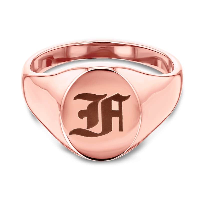 Annello by Kobelli 14k Rose Gold Personalized Initials Oval Signet Ring - Old Script