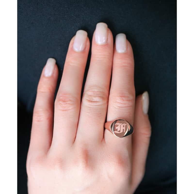 Annello by Kobelli 14k Rose Gold Personalized Initials Oval Signet Ring - Old Script