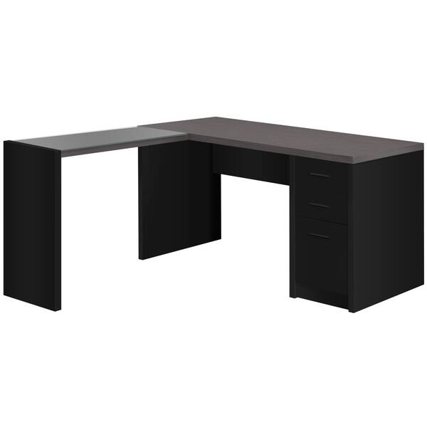 Black Grey Wood Tempered Gl Corner Computer Desk Tempered Gl Corner Computer Desk