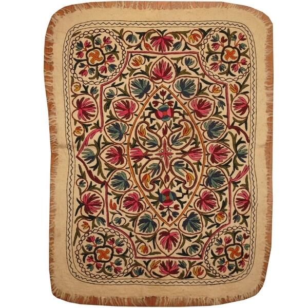 Handmade One-of-a-Kind Suzani Namad Rug (Uzbekistan) - 4' x 5'10
