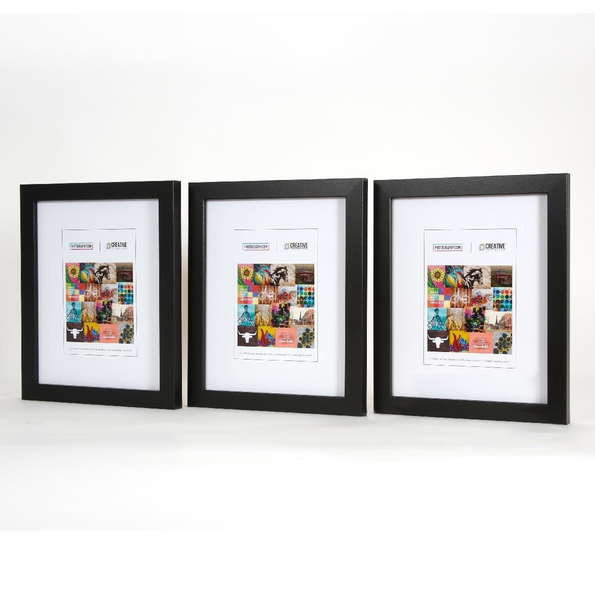 Creative Letter Art Collage 3-4x6 Opening Modern Black Picture Frame with  Full Strength Glass and 10x16 Black Mat