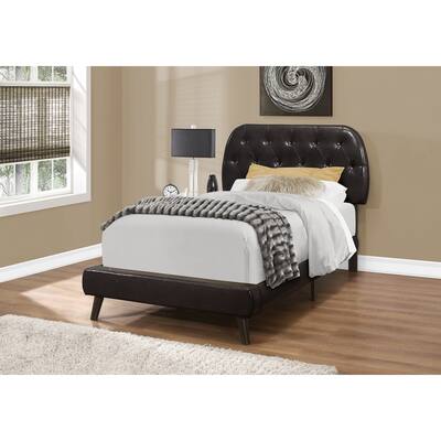 Bed, Twin Size, Platform, Teen, Frame, Upholste Pu Leather Look, Wood Legs, Transitional