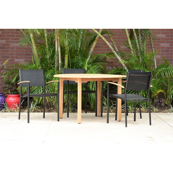 Shop Alamo Teak Round 5 Piece Patio Dining Set With Black