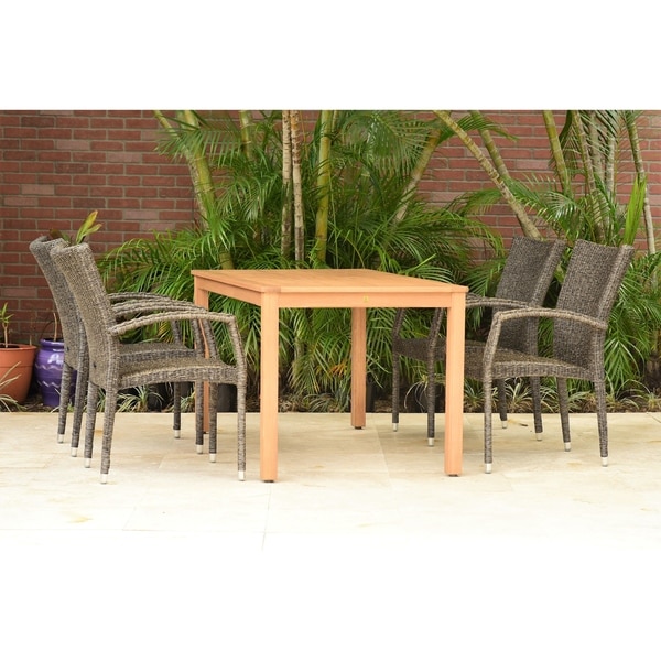 Amazonia Gandía Eucalyptus Wicker 5 piece Rectangular Patio Dining Set with armchairs