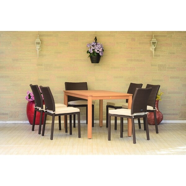 Amazonia Morocco Eucalyptus/Wicker 7-piece Rectangular Patio Dining Set