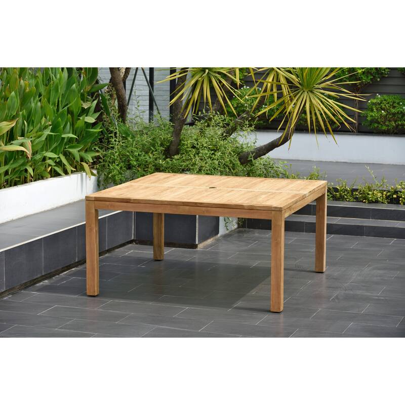 Marina Teak Square 9-Piece Patio Dining Set with Black Chairs by Amazonia