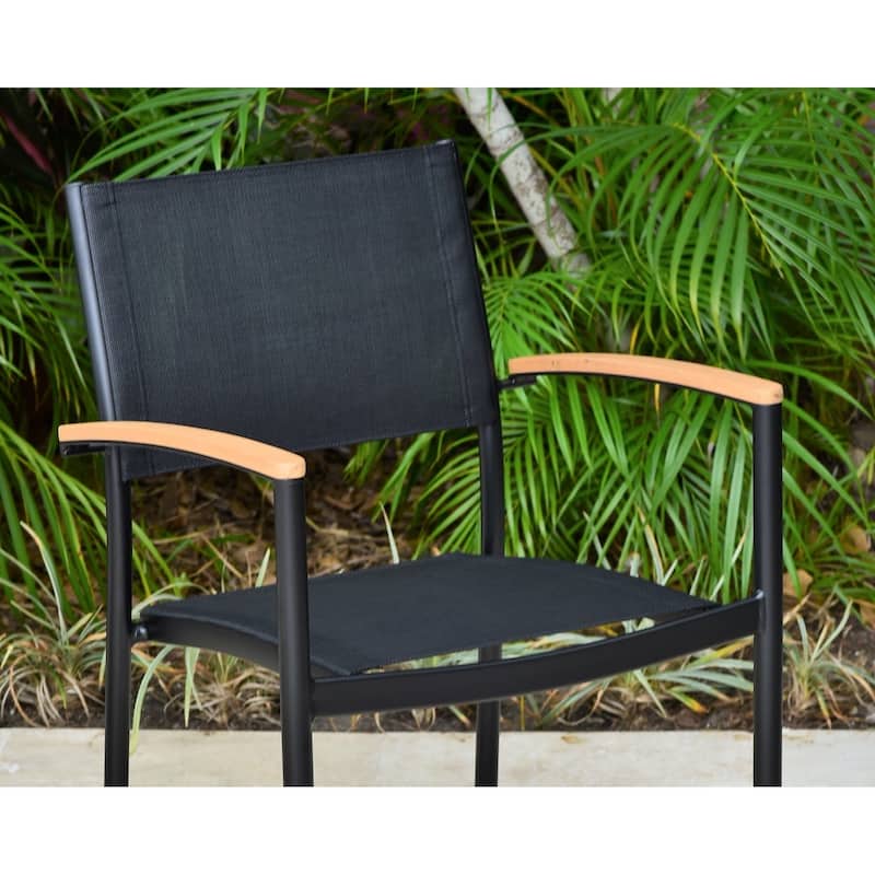 Marina Teak Square 9-Piece Patio Dining Set with Black Chairs by Amazonia