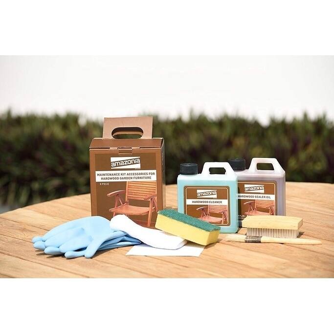 Marina Teak Square 9-Piece Patio Dining Set with Black Chairs by Amazonia