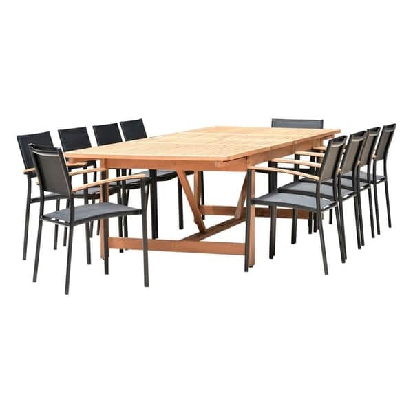 slide 2 of 15, Amazonia Granada Extendable 11 piece Rectangular Patio Dining Set 11-Piece Sets - Brown