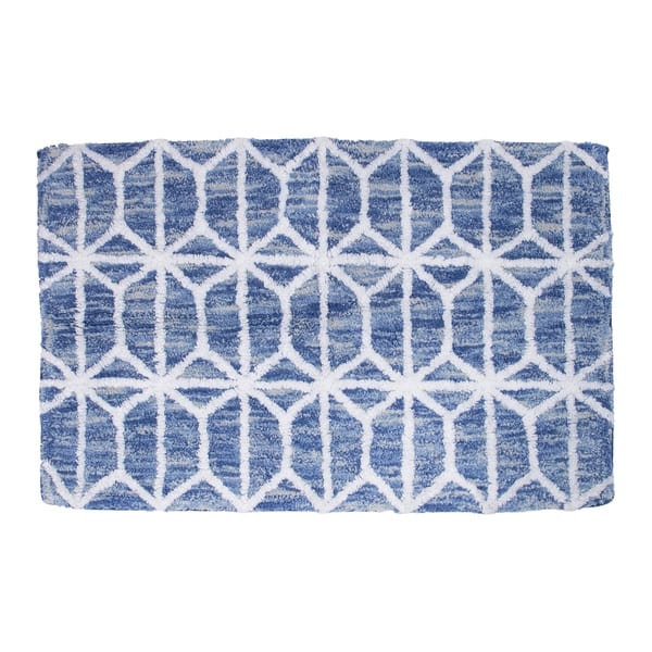 The Big One Border Memory Foam Bath Rug, Blue, 20x32