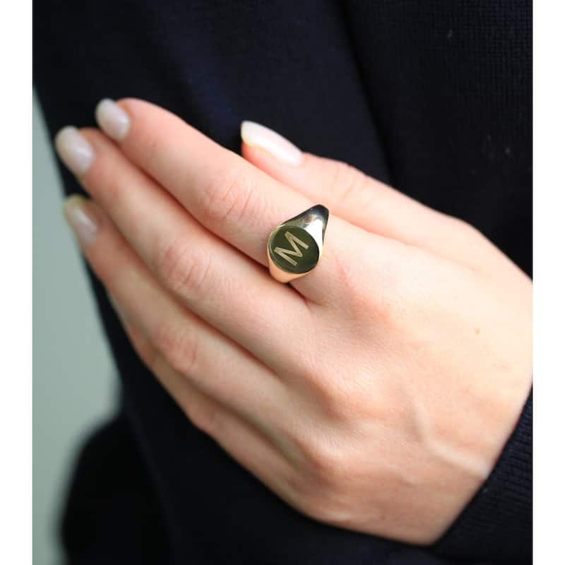 Annello by Kobelli 14k Yellow Gold Personalized Initials Oval Signet Ring - Sans Serif