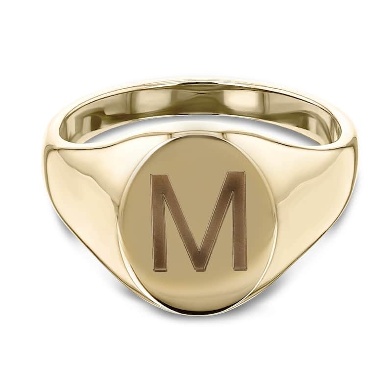 Annello by Kobelli 14k Yellow Gold Personalized Initials Oval Signet Ring - Sans Serif