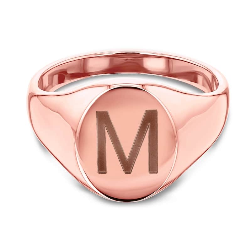 Annello by Kobelli 14k Rose Gold Personalized Initials Oval Signet Ring - Sans Serif