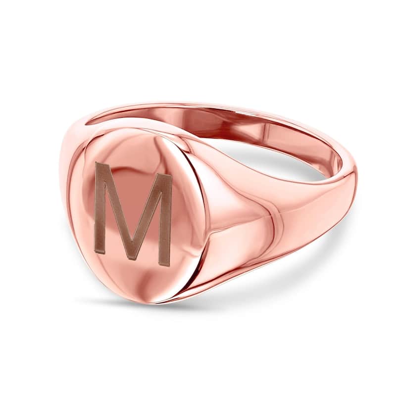 Annello by Kobelli 14k Rose Gold Personalized Initials Oval Signet Ring - Sans Serif