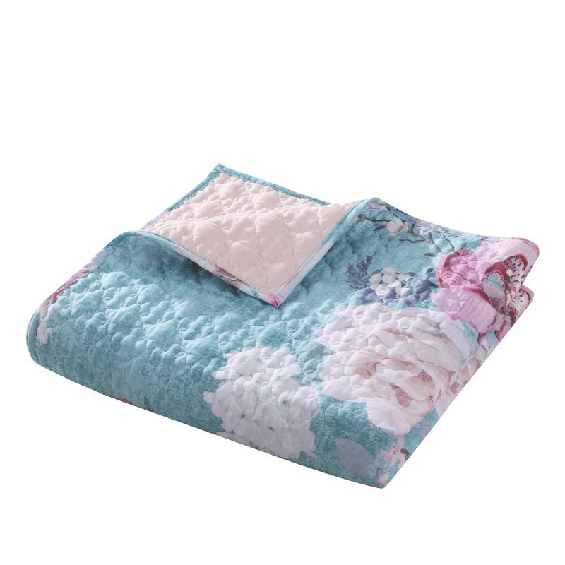 Barefoot Bungalow Avril Turquoise Blue Reversible Throw Blanket