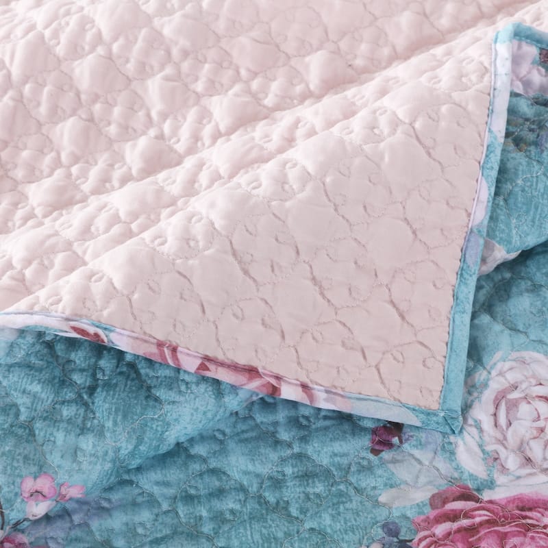 Barefoot Bungalow Avril Turquoise Blue Reversible Throw Blanket