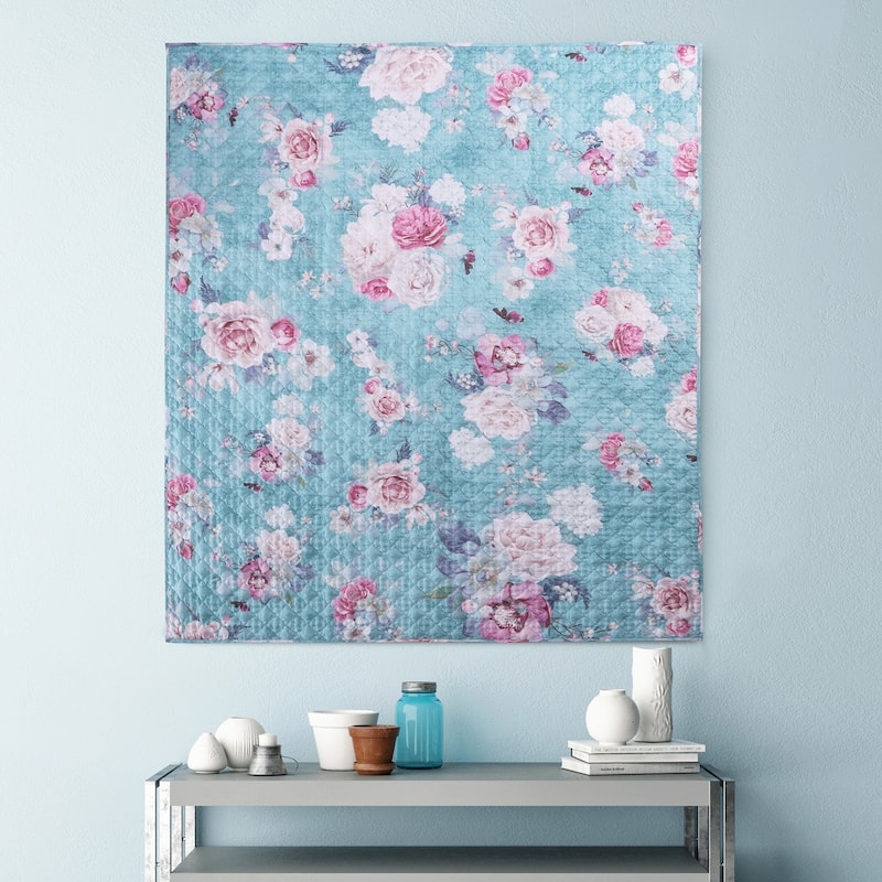 Barefoot Bungalow Avril Turquoise Blue Reversible Throw Blanket