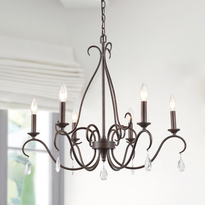 6-Light Crystal Waterdrop French Country Chandelier - Chandeliers For Bedrooms by Overstock.com