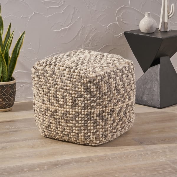 slide 2 of 7, Candice Boho Wool and Cotton Ottoman Pouf by Christopher Knight Home