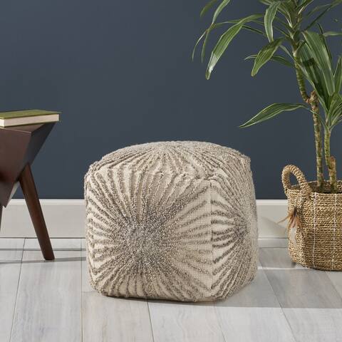 Nolene Boho Wool and Cotton Ottoman Pouf by Christopher Knight Home