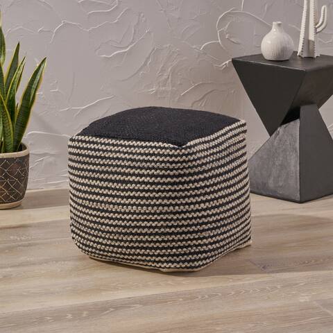 Lonyn Boho Wool and Cotton Ottoman Pouf by Christopher Knight Home