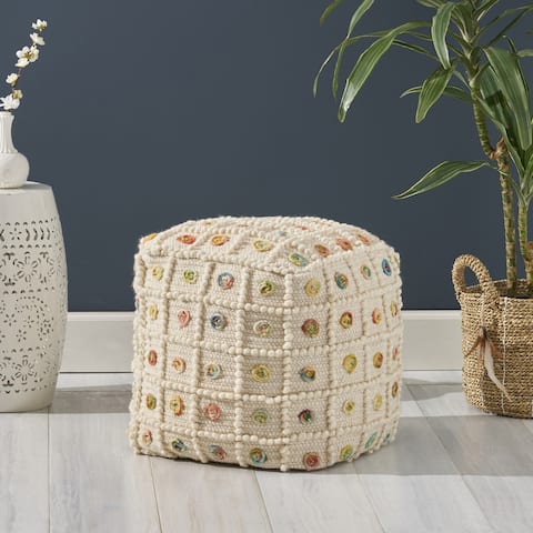 Cloverleaf Boho Cube Wool and Cotton Pouf by Christopher Knight Home