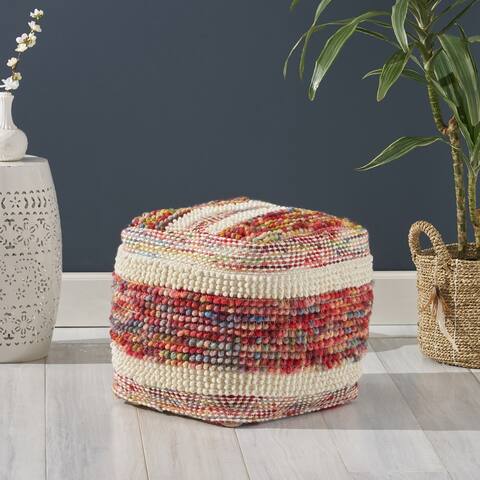 Cinnnabar Boho Wool and Cotton Ottoman Pouf by Christopher Knight Home
