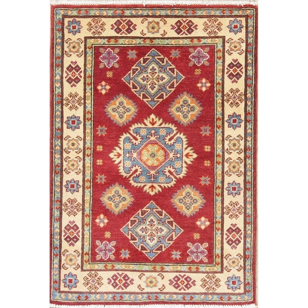 Traditional Pakistan Hand Knotted Red Kazak-Chechen Oriental Area Rug - 3'11" x 2'8"