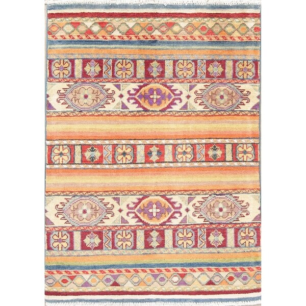 Oriental Kazak Hand Knotted Pakistan Wool Hand Knotted Area Rug - 3'9" x 2'9"