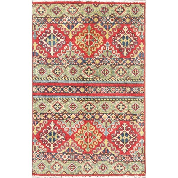 Oriental Hand Knotted Kazak Southwestern Pakistan Wool Area Rug - 4'0" x 2'7"