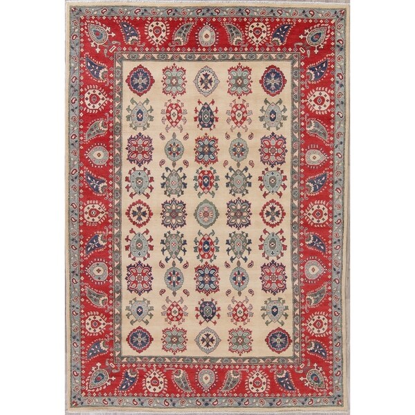Oriental Kazak Pakistan Hand Knotted Wool Traditional Area Rug - 10'0" x 6'9". Opens flyout.