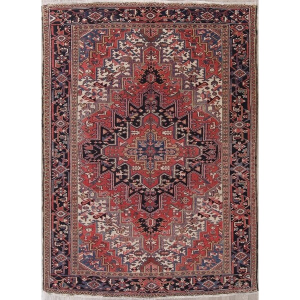 Vintage Oriental Heriz Hand Made Traditional Persian Wool Area Rug - 10'7" x 7'4"
