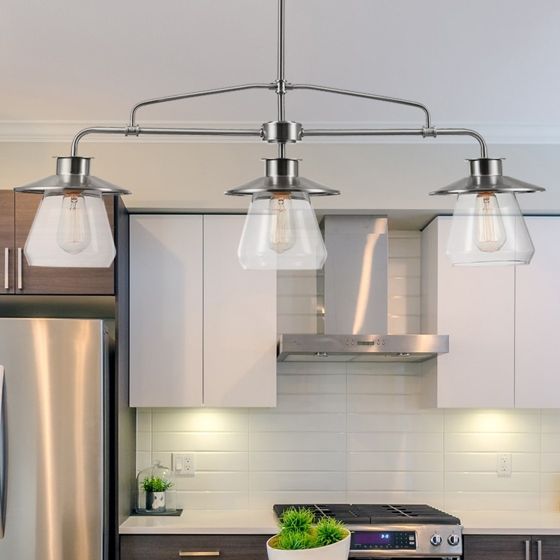 Porch & Den Walquin Brushed Steel 3-light Chandelier with Clear Glass Shades - Chandeliers For Bedrooms by Overstock.com