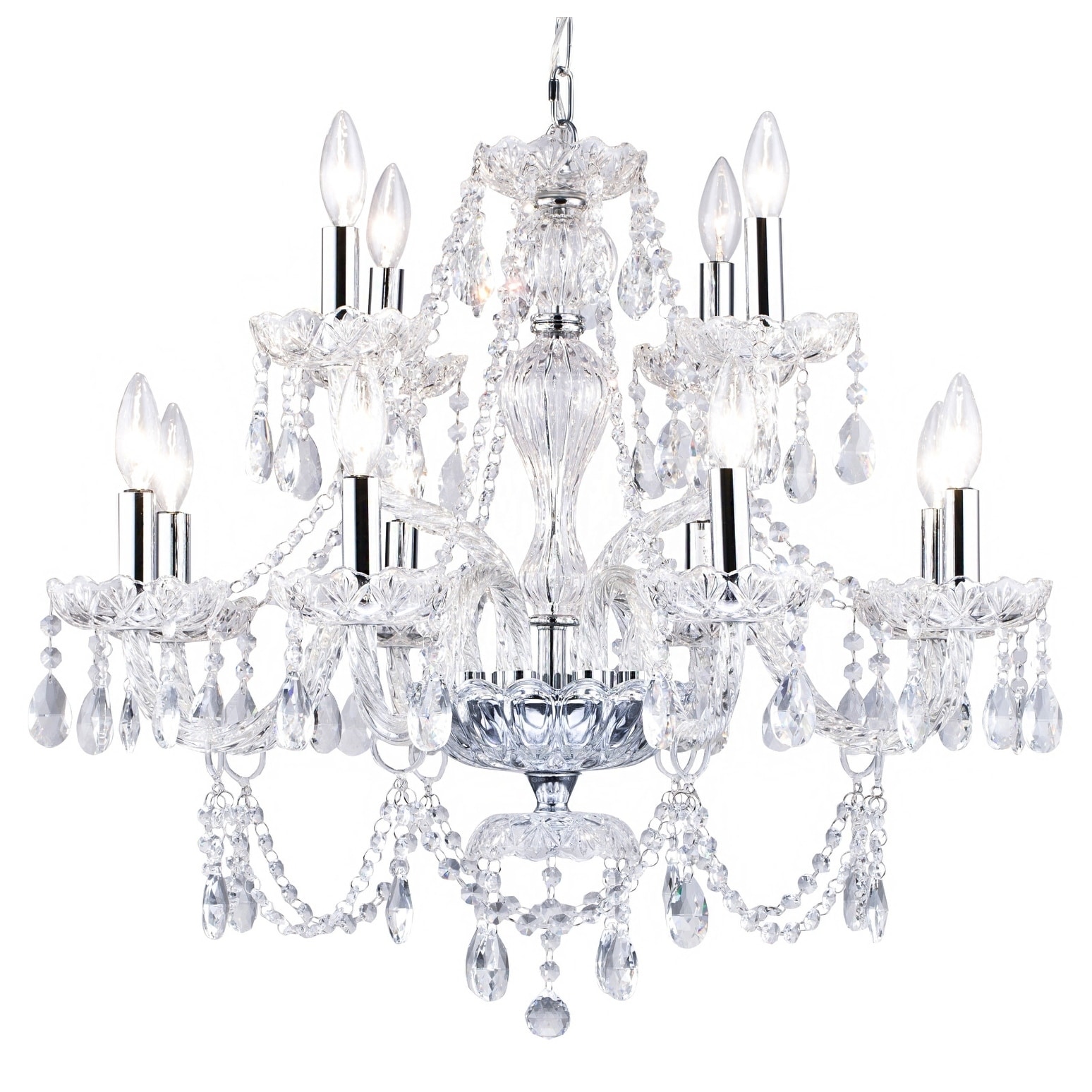 Two Tiers Chrome Metal Chandelier With Crystal Accents - Chandeliers For Bedrooms by Overstock.com