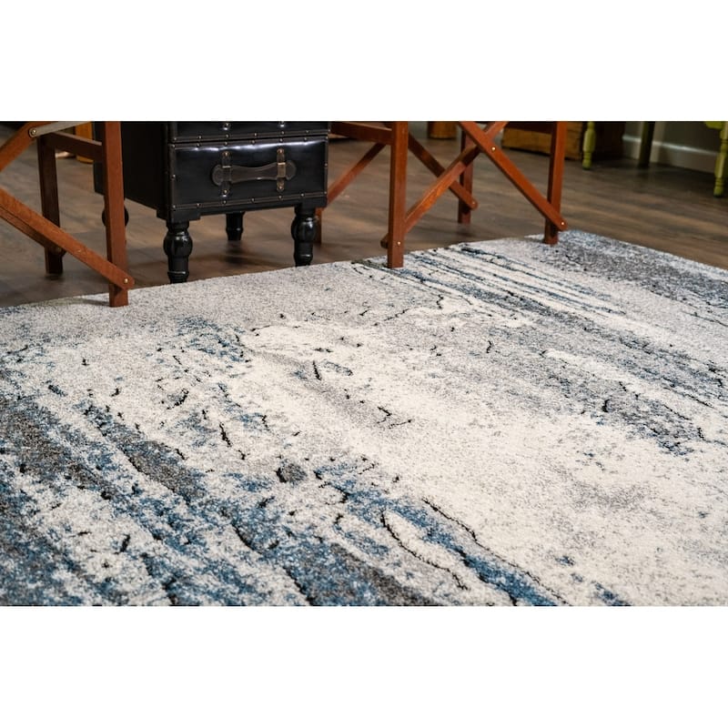 Isla Multi Contemporary Waves Blue Cream Area Rug