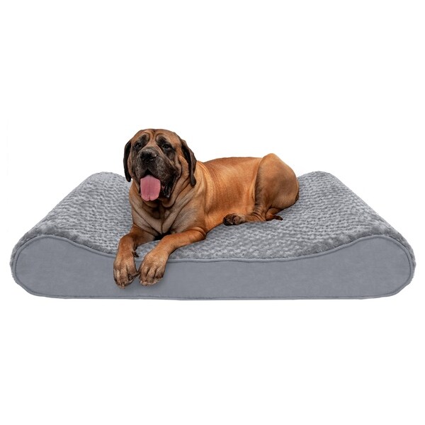 FurHaven Pet Bed Grey Medium Cooling Gel Ultra Plush Luxe Lounger