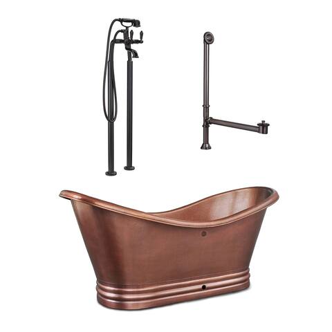 Euclid 6 ft. All-in-One Solid Copper Freestanding Bathtub Kit with Pfister Faucet and Drain and Overflow in Antique Copper
