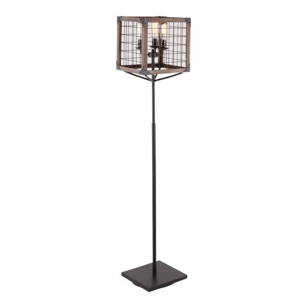 slide 11 of 11, The Gray Barn Marsh Bend Industrial Floor Lamp with Wooden Wire Crate Shade Weather Wood/Black