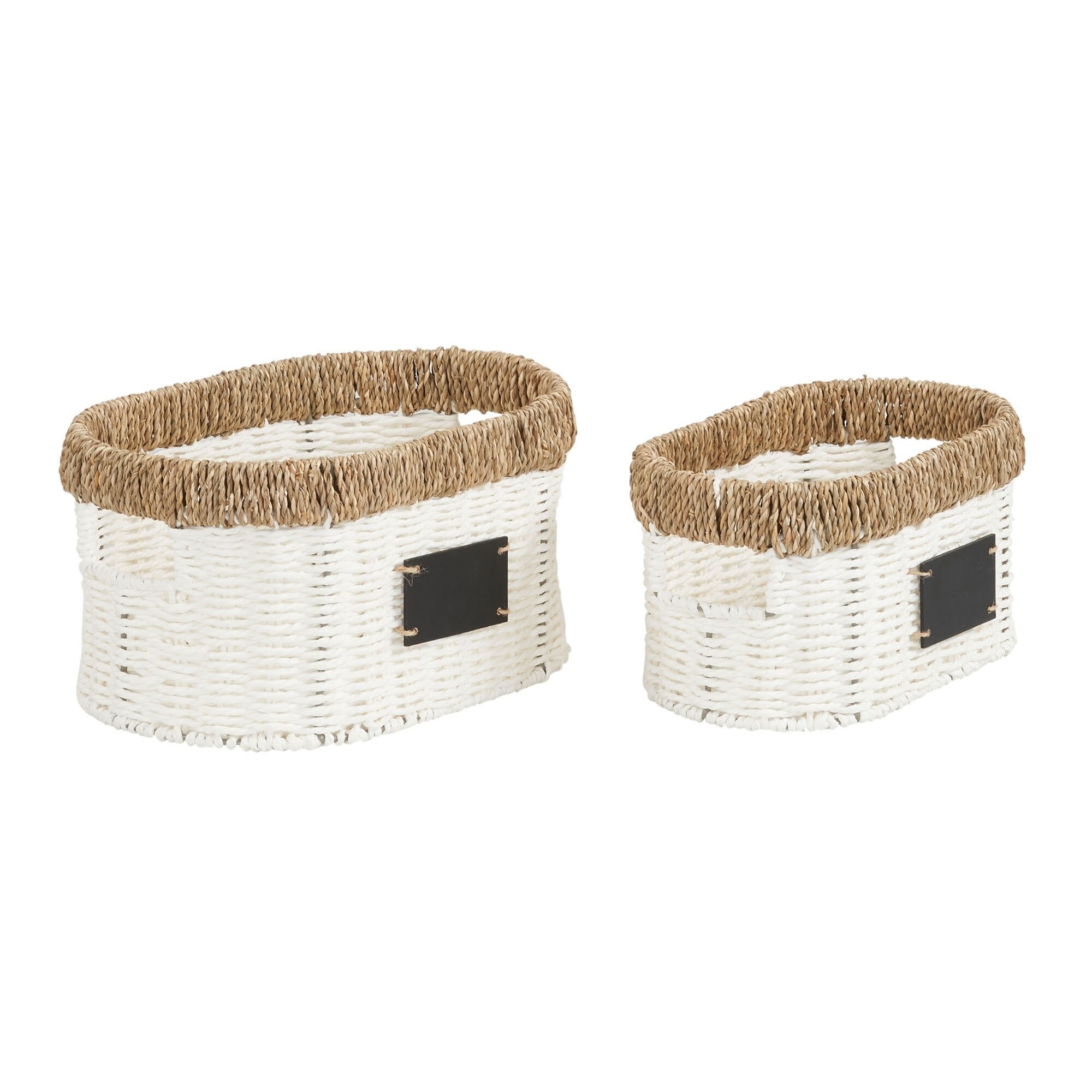 Household Essentials Natural Rim Oval Set Paper Rope And Seagrass 2 Piece Small Wicker Basket White Overstock 28153854
